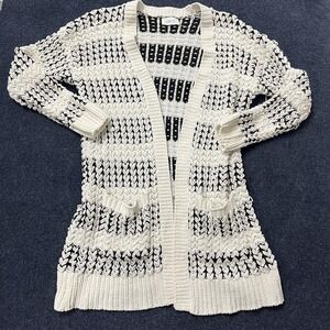 Sienna Sky Cardigan Women's Large Black White Loose Knit Warm Chunky Sweater